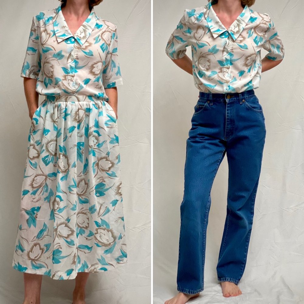 Vintage Tan Jay Skirt Blouse Summer Set